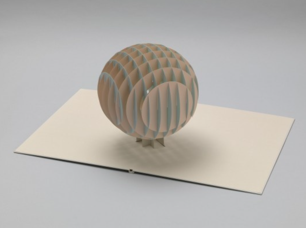 Pop-up book with complex honeycomb-like 3D globe shape