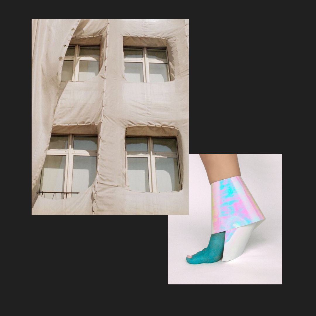 Left: Wrapped residence, unknown. Right: Photo from Mandy Roos’s Invasion Of The Foot Carrier.