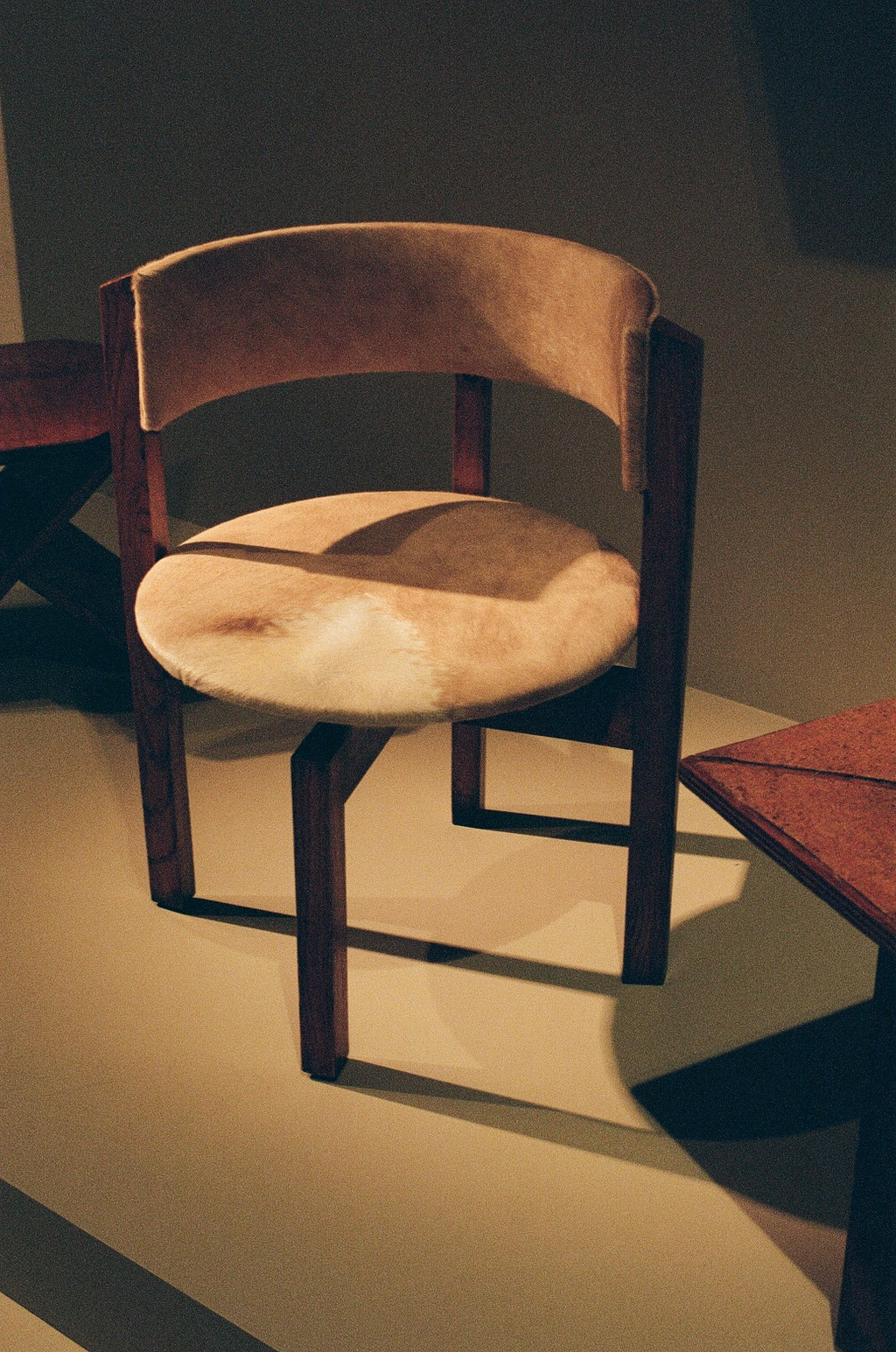 Hervé Baley, Single chair, c. 1963. Solid wood, plywood, and cowhide. 29 x 23 1/4 x 17 3/4 in.