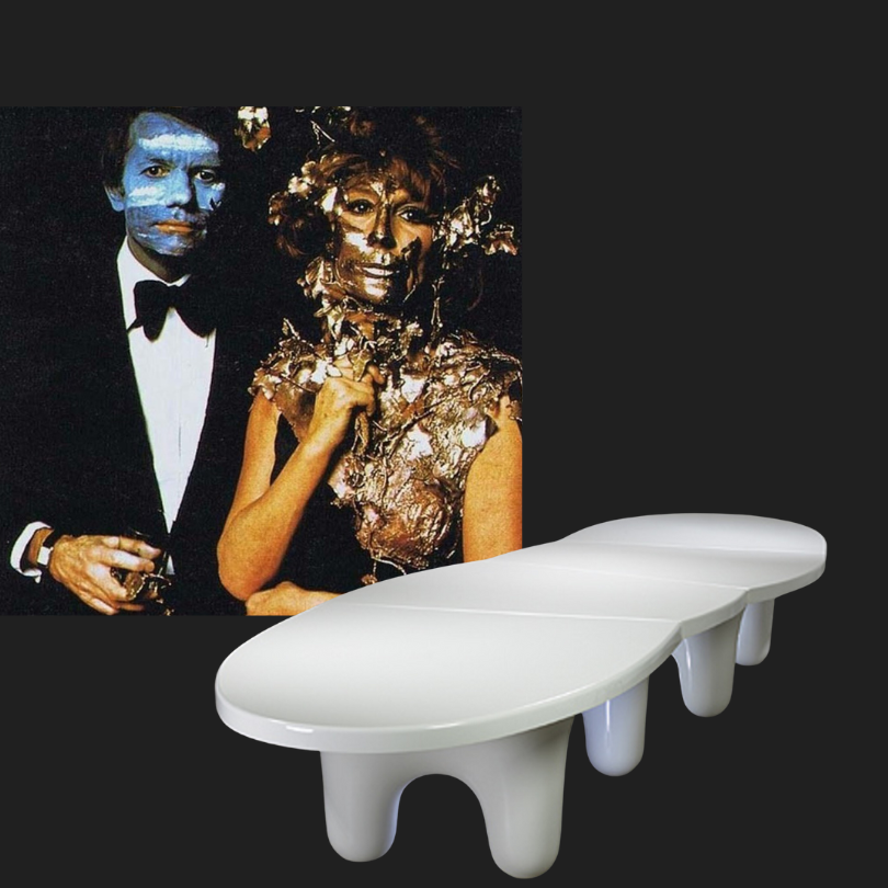 Left: The Rothschild Surrealist Ball, 1972. Right: Dining Table by Wendell Castle.